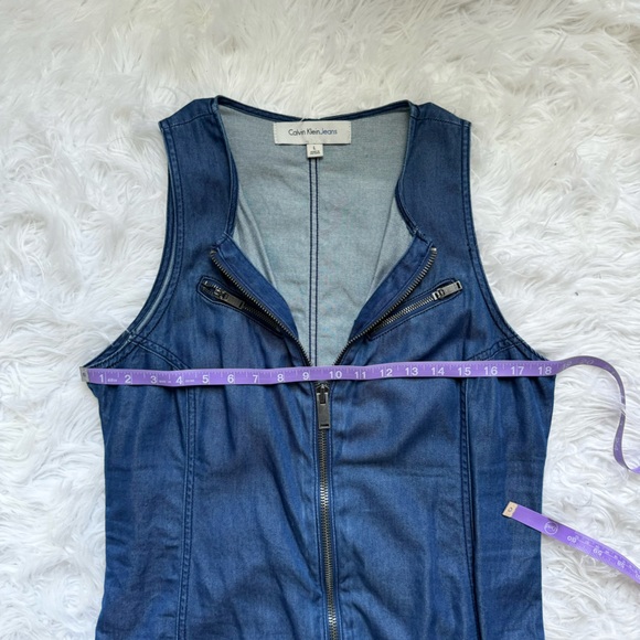 Calvin Klein Jeans Dark Denim Chambray Zip Up Mini Dress Size Large - Picture 2 of 7